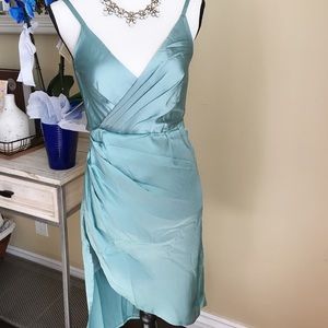 Xtaren Women Blue Satin Pleated Wrap Cowl Back Cocktail Dress XA17768 Size S